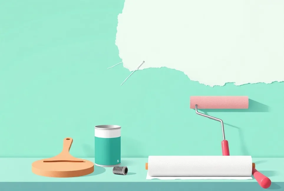 Outils de peinture disposés dans l'ordre des étapes du chantier